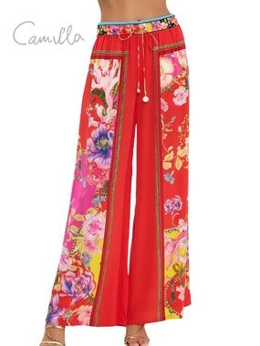 CAMILLA new The Beetles Pink Purple Floral Wide Straight Leg Pants